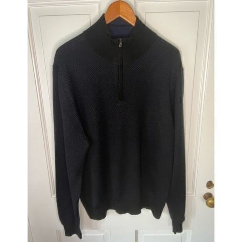 Stewart of Scotland Navy Blue Merino Wool Quarter Zip Pullover Sweater Men’s XXL